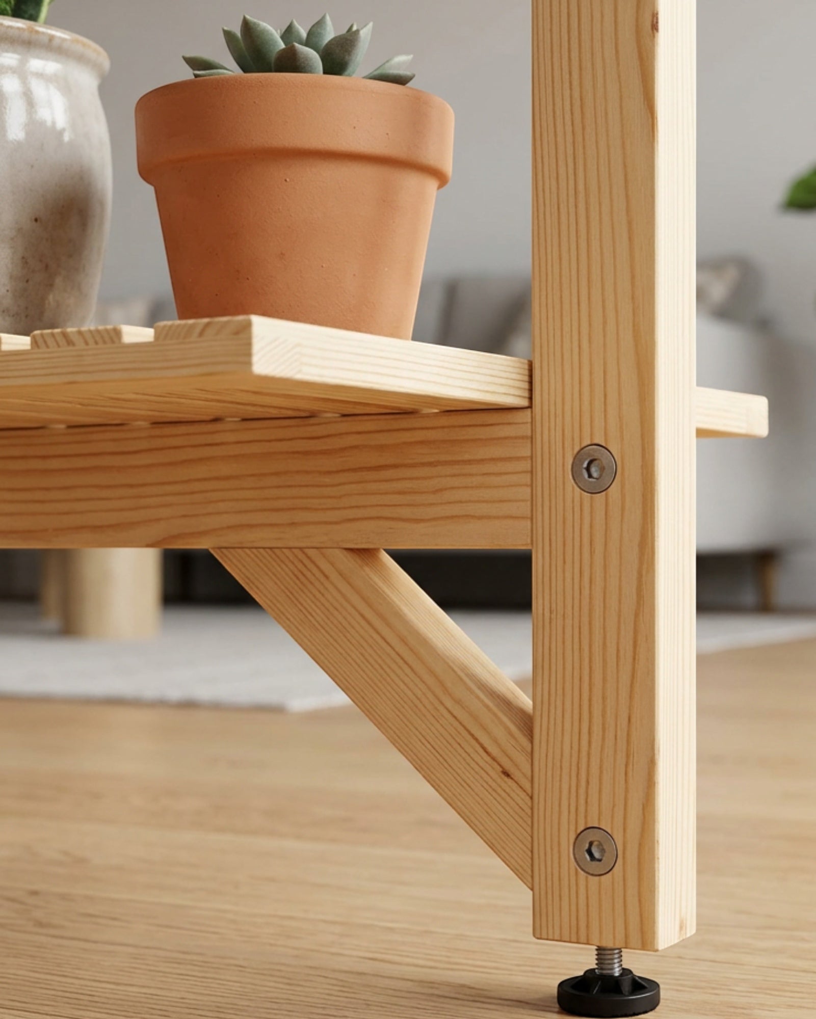 Xvoa Five-Tier Staggered Pine Plant Stand 100 x 95 cm Natural - Detail view