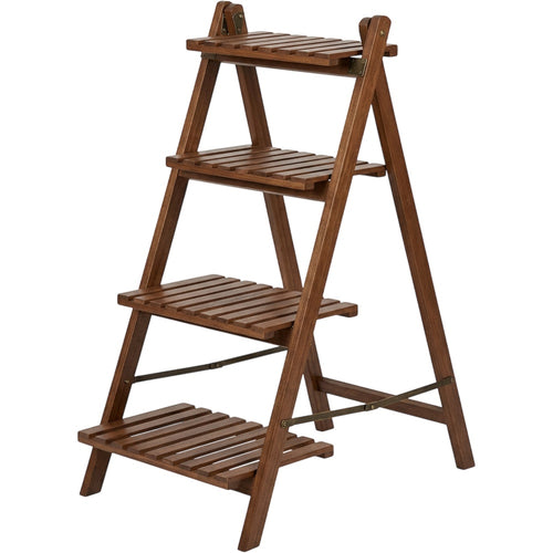 Xvoa Folding Four-Tier Wooden Ladder Plant Stand 110 cm Walnut - Product view