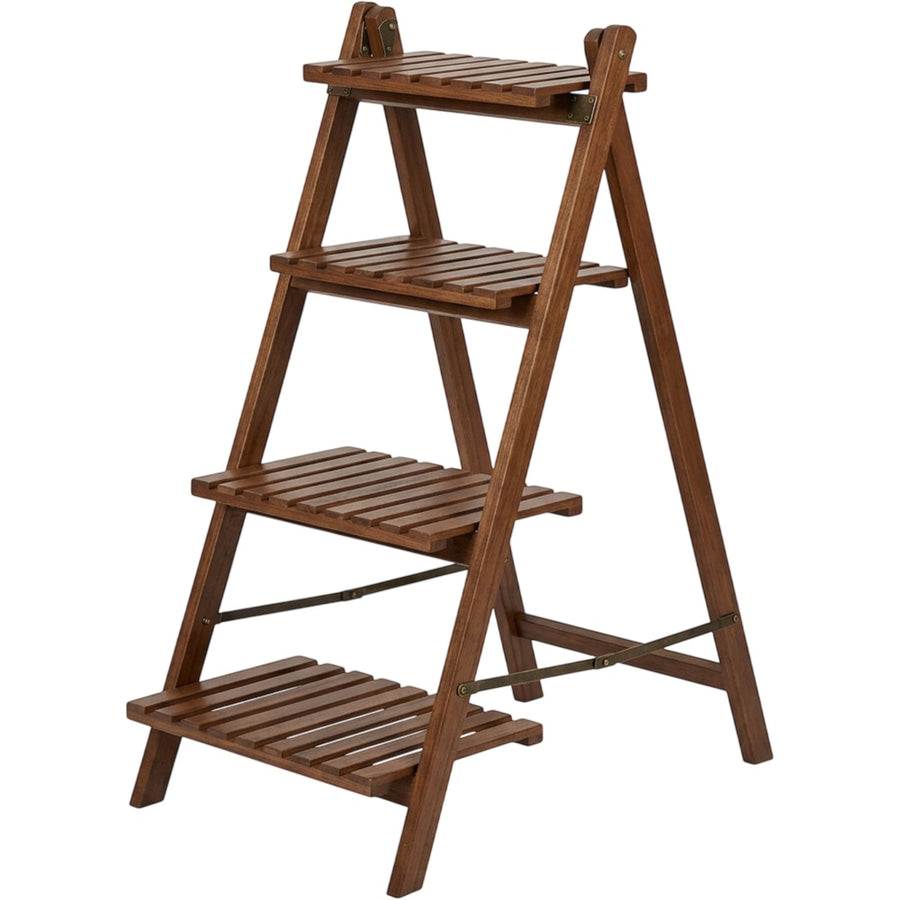 Xvoa Folding Four-Tier Wooden Ladder Plant Stand 110 cm Walnut